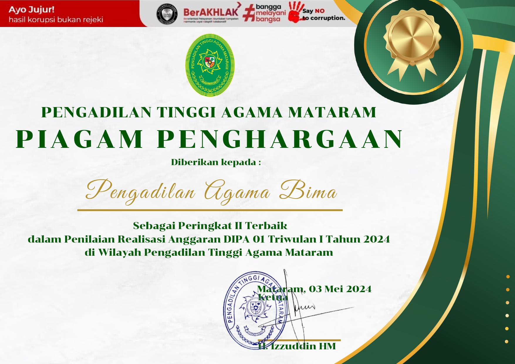 PA BIMA peringkat 2 kategori Penilaian Realisasi Anggaran 01 page 0001