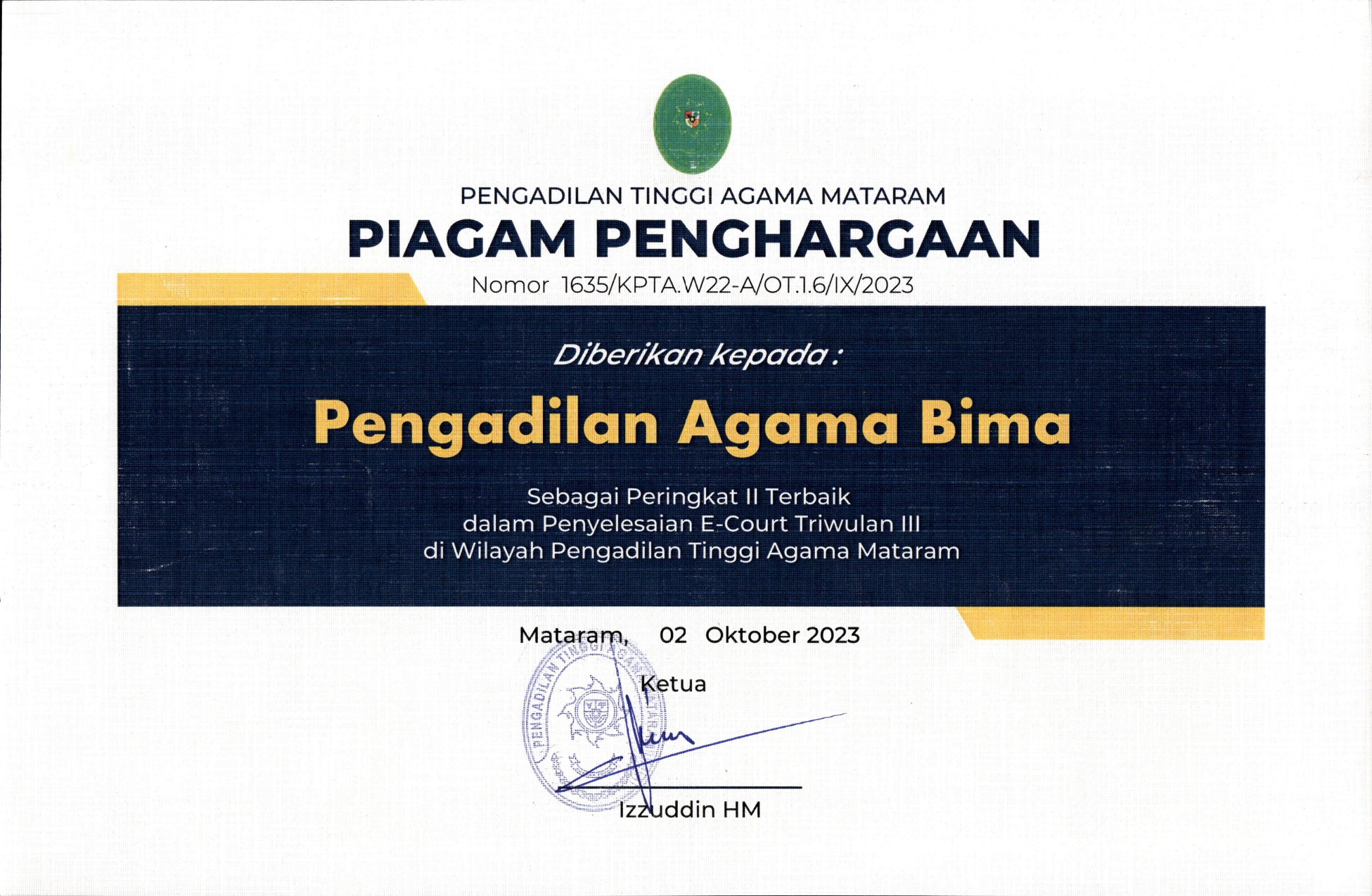 PERINGKAT II TERBAIK PENYELESAIAN E COURT TW III page 0001